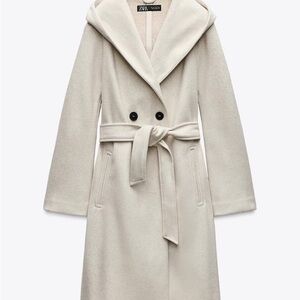 NWOT Zara Cream Hooded Trench Coat with Belted Waist